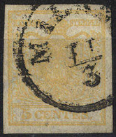 O 1850, 5 Cent. Giallo Ocra, Usato, Cert. Steiner (Sass. 1) - Lombardy-Venetia