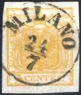 O 1850, 5 Cent. Arancio I°tipo, Annullato Milano 24.7., Splendido, Certificato Weißenbichler, Sass. 1h / 300,- - Lombardy-Venetia