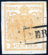 O 1850, 5 Cent. Giallo Bistro, Usato, Splendido, Firmato Colla, Sass. 1k / Ca 1.000,- - Lombardo-Vénétie