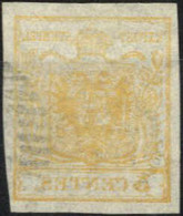 O 1850, 5 Cent. Arancio Con Forte Decalco, Usato, Splendido, Certificato Weißenbichler, Sass. 1l / 600,- - Lombardy-Venetia