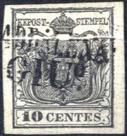 O 1850, 10 Cent. Con Piega Naturale Di Carta, Usato, Sass. 2 - Lombardy-Venetia
