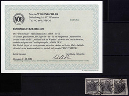 O 1850, 10 Cent. Grigio Nero, Striscia Di Tre Con I Due Sottotipi, Annullata Ad Adria 28.3., Splendido, Certificato Weiß - Lombardo-Vénétie