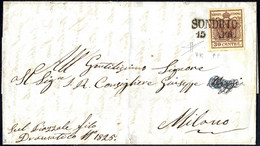 Cover 1850, "Spazio Tipografico", 30 Cent., Primo Tipo,su Lettera Da Milano 18.12.1852, Firm. Sorani (Sass. 7k - ANK 4HI - Lombardije-Venetië