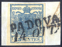 Piece 1850, 45 Cent Su Carta A Coste Verticali, Frammento PADOVA 14 OTT., ANK LV5 Gerippt, Sass. 15/ 1350,- - Lombardije-Venetië