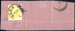 Piece 1858, 2 Soldi Giallo, Primo Tipo, Su Frammento Di Color Rosa Da Verona, Cert. E. Diena (Sass. 23) - Lombardo-Venetien