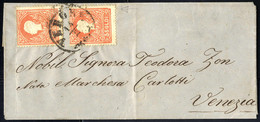 Cover 1858, 5 Soldi Rosso, Primo Tipo, Due Esemplari Su Lettera Da Verona (Sass. 25 - ANK 9I) - Lombardo-Venetien