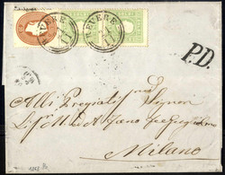 Cover 1863, Lettera Con Coppia Verticale Del 3 Soldi Verde E 10 Soldi Da Revere A Milano, Splendido, Sass. 34+35 - Lombardo-Venetien
