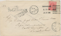 GB 6.7.1906, King EVII 1 D Red Tied By Columbia Machine Postmark „BIRMINGHAM No.1.“ Also CDS „CASTLE DONINGTON / DERBY“ - Covers & Documents