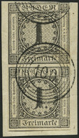 BADEN 5 Paar BrfStk, 1853, 1 Kr. Schwarz Im Senkrechten Paar, Nummernstempel 100 (NEUSTADT), Obere Marke Leicht Berührt  - Baden