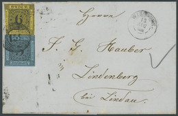 BADEN 7,8 BRIEF, 1860, 6 Kr. Schwarz Auf Gelb (teils Angeschnitten) Mit Fast Vollrandiger 3 Kr. Schwarz Auf Lebhaftgrauu - Baden