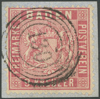BADEN 12 BrfStk, 1861, 9 Kr. Karmin, Nummernstempel 130 (Schopfheim), üblich Gezähnt, Prachtbriefstück, Mi. 220.- - Baden