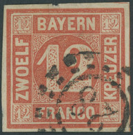 BAYERN 6 O, 1850, 12 Kr. Rot, Offener MR-Stempel 28, Pracht, Mi. 180.- - Sonstige & Ohne Zuordnung
