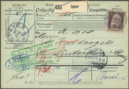 BAYERN 85II BRIEF, 1911, 80 Pf. Luitpold, Type II, Einzelfrankatur Auf Paketkarte Von Speyer Nach Winterthur, Pracht - Sonstige & Ohne Zuordnung