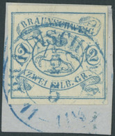 BRAUNSCHWEIG 2 BrfStk, 1852, 2 Sgr. Lebhaftpreußischblau Auf Briefstück (Marke Zur Kontrolle Gelöst Und Mit Falz Befesti - Braunschweig
