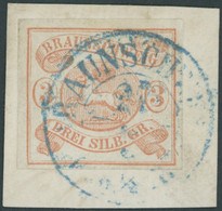 BRAUNSCHWEIG 3 BrfStk, 1852, 3 Sgr. Orangerot, Blauer K2, Prachtbriefstück,Mi. 350.- - Brunswick