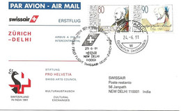 Liechtenstein: 1991 Swissair Air Mail Brief Zürich - New Delhi - Covers & Documents