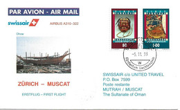 Liechtenstein: 1993 Swissair Air Mail Brief Zürich - Muscat - Storia Postale