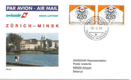 Liechtenstein: 1993 Swissair Air Mail Brief Zürich - Minsk - Storia Postale