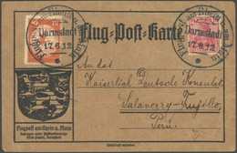 ZEPPELINPOST 10DA BRIEF, 1912, 10 Pf. Flp. Am Rhein Und Main Mit 10 Pf. Zusatzfrankatur Auf Flugpostkarte, Sonderstempel - Luft- Und Zeppelinpost