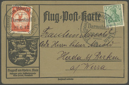 ZEPPELINPOST 10DA BRIEF, 1912, 10 Pf. Flp. Am Rhein Und Main Mit 5 Pf. Zusatzfrankatur Auf Flugpost-Reklamekarte Möbelfa - Luft- Und Zeppelinpost