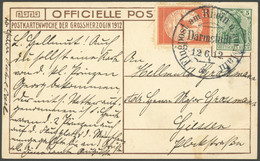 ZEPPELINPOST 10DA BRIEF, 1912, 10 Pf. Flp. Am Rhein Und Main Mit 5 Pf. Zusatzfrankatur Auf Postkarte Hessischer Erbherzo - Luft- Und Zeppelinpost