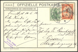 ZEPPELINPOST 10DA BRIEF, 1912, 10 Pf. Flp. Am Rhein Und Main Mit 5 Pf. Zusatzfrankatur Auf Postkarte Wolfsgarten, Sonder - Luft- Und Zeppelinpost