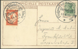 ZEPPELINPOST 10DA BRIEF, 1912, 10 Pf. Flp. Am Rhein Und Main Mit 5 Pf. Zusatzfrankatur Auf Offizieller Postkarte Großher - Luft- Und Zeppelinpost