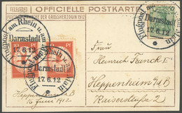 ZEPPELINPOST 10DA BRIEF, 1912, 10 Pf. Flp. Am Rhein Und Main (2x) Mit 5 Pf. Zusatzfrankatur Auf Offizieller Postkarte Gr - Luft- Und Zeppelinpost