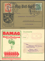ZEPPELINPOST 10FR BRIEF, 1912, 10 Pf. Flp. Am Rhein Und Main Mit 5 Pf. Zusatzfrankatur Auf Flugpostkarte, Sonderstempel  - Luft- Und Zeppelinpost