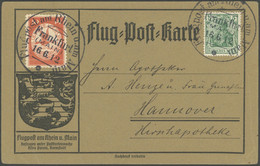 ZEPPELINPOST 10FR BRIEF, 1912, 10 Pf. Flp. Am Rhein Und Main Mit 5 Pf. Zusatzfrankatur Auf Flugpostkarte, Sonderstempel  - Luft- Und Zeppelinpost