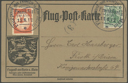 ZEPPELINPOST 10FR BRIEF, 1912, 10 Pf. Flp. Am Rhein Und Main Mit 5 Pf. Zusatzfrankatur Auf Flugpostkarte, Sonderstempel  - Luft- Und Zeppelinpost