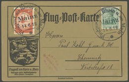 ZEPPELINPOST 10MZ BRIEF, 1912, 10 Pf. Flp. Am Rhein Und Main Mit 5 Pf. Zusatzfrankatur Auf Flugpostkarte, Sonderstempel  - Luft- Und Zeppelinpost