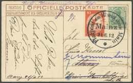 ZEPPELINPOST 10MZ BRIEF, 1912, 10 Pf. Flp. Am Rhein Und Main Mit 5 Pf. Zusatzfrankatur Auf Offizieller Postkarte Großher - Luft- Und Zeppelinpost