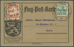 ZEPPELINPOST 10MZ BRIEF, 1912, 10 Pf. Flp. Am Rhein Und Main Mit 5 Pf. Zusatzfrankatur Auf Privatpostkarte, Sonderstempe - Luft- Und Zeppelinpost