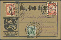 ZEPPELINPOST 10OF BRIEF, 1912, 10 Pf. Flp. Am Rhein Und Main (2x) Mit 5 Pf. Zusatzfrankatur Auf Flugpostkarte, Sonderste - Luft- Und Zeppelinpost