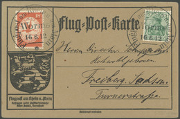 ZEPPELINPOST 10WO BRIEF, 1912, 10 Pf. Flp. Am Rhein Und Main Mit 5 Pf. Zusatzfrankatur Auf Flugpostkarte, Sonderstempel  - Luft- Und Zeppelinpost