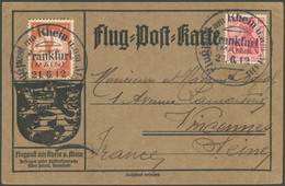 ZEPPELINPOST 11FR BRIEF, 1912, 20 Pf. Flp. Am Rhein Und Main Mit 20 Pf. Zusatzfrankatur Auf Flugpostkarte, Sonderstempel - Luft- Und Zeppelinpost