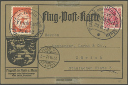 ZEPPELINPOST 11FR BRIEF, 1912, 20 Pf. Flp. Am Rhein Und Main Mit 20 Pf. Zusatzfrankatur Auf Flugpostkarte, Sonderstempel - Luft- Und Zeppelinpost