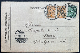 Poland  1911 Russian Period  Warsaw 19.2.1911 Commercial Postal Card To Bern Switzerland - Briefe U. Dokumente