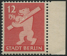 BERLIN UND BRANDENBURG 5AAwbx **, 1945, 12 Pf. Mittelkarminrot, Hellchromgelbes Papier, Glatter Gummi, Pracht, Gepr. Str - Sonstige & Ohne Zuordnung