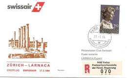 Liechtenstein: 1984 Swissair Air Mail Brief Zürich - Larnaca - Cartas & Documentos