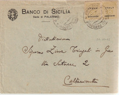 140-Amgot-Occupazione Alleata Sicilia-Busta Intestata Banco Di Sicilia-Palermo-coppia 25c-x Caltanissetta. - Occ. Anglo-américaine: Sicile