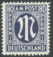 AMERIK. U. BRITISCHE ZONE 34aI **, 1945, 80 Pf. Schwarzviolettultramarin Mit Plattenfehler Rechte 0 Der Wertangabe 80 Mi - Other & Unclassified