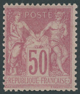 FRANKREICH 81II *, 1890, 50 C. Karmin Auf Rosa, Type II, Falzreste, üblich Gezähnt Pracht, Mi. 220.- - Other & Unclassified