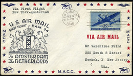 US-FLUGPOST 19.2.1946, Erstflug NEW YORK-AMSTERDAM, Prachtbrief, Müller 507 - 2c. 1941-1960 Cartas
