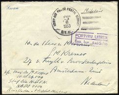 NIEDERLANDE 1953, US-Feldpoststempel ARMY AIR FORCE POSTAL SERVICE/A.P.O. Auf Feldpostbrief Aus Korea In Die Niederlande - Covers & Documents