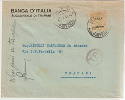 134-Amgot-Occupazione Alleata Sicilia-Busta Intestata-Banca D'Italia-Succursale Di Trapani-25c. Da E X Trapani - Occup. Anglo-americana: Sicilia