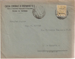 135-Amgot-Occupazione Alleata Sicilia-Busta Intestata-Cassa Centrale Risparmio V.E.-25c. Da E X Catania - Ocu. Anglo-Americana: Sicilia