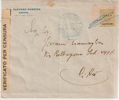 138-Amgot-Occupazione Alleata Sicilia-Busta Intestata Gaetano Panzera-Messina-25c.angolo Foglio-annullo A Penna-Censura - Occ. Anglo-américaine: Sicile