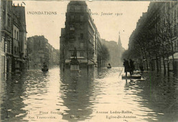 Paris * 12ème * Avenue Ledru Rollin , église St Antoine * Place Baudin * Inondations Crue Janvier 1910 - Arrondissement: 12